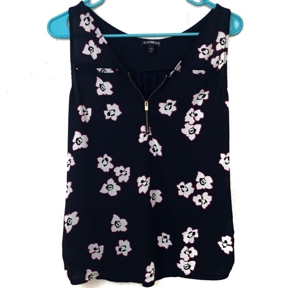 Express Navy Blue Floral Quarter Zip Tank Top womens professional business work - Picture 1 of 6